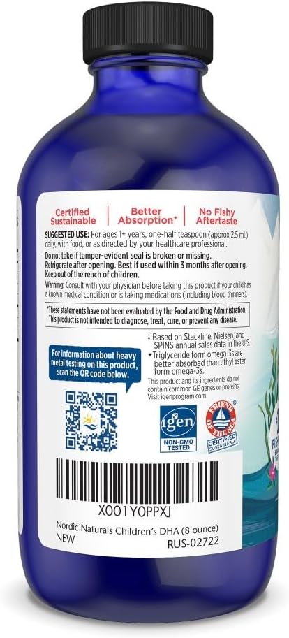 Nordic Naturals Children’s DHA, Orange - 8 oz for Kids - 530 mg Omega-3 with EPA & DHA - Brain Development & Function - Non-GMO - 96 Servings