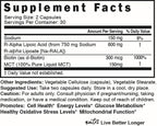Nutri R Alpha Lipoic Acid 600mg Capsules - R Lipoic Acid Stabilized with Biotin - Active Form of R-ALA - 600 mg Clinical Dosage - Powerful Cellular Energy Support - 60 Vegan Capsules - RALA