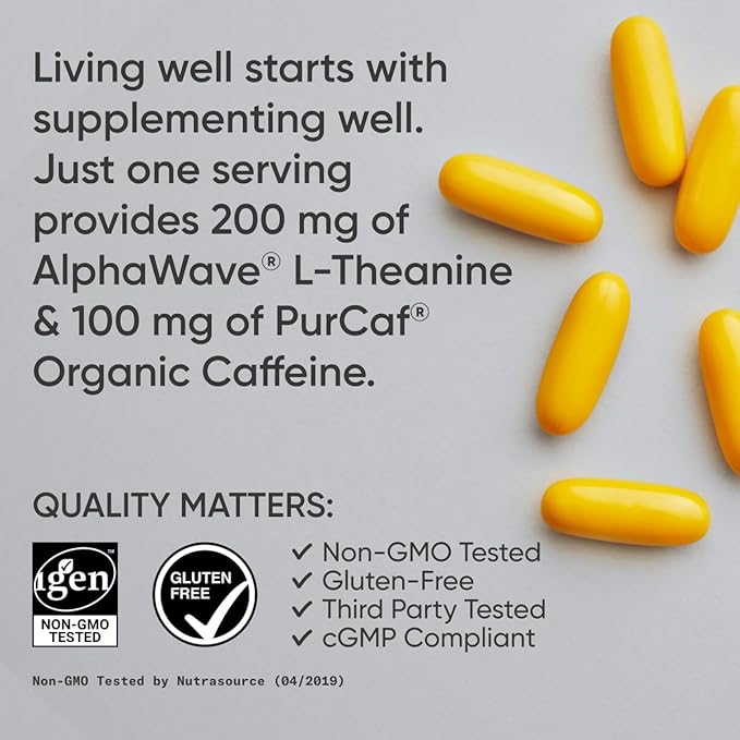 Sports Research L-Theanine Supplement with Caffeine & Coconut MCT Oil - Focused Energy, Alertness & Relaxation Without Drowsiness - 200mg L Theanine, 100mg Organic Caffeine - 60 Liquid Softgels
