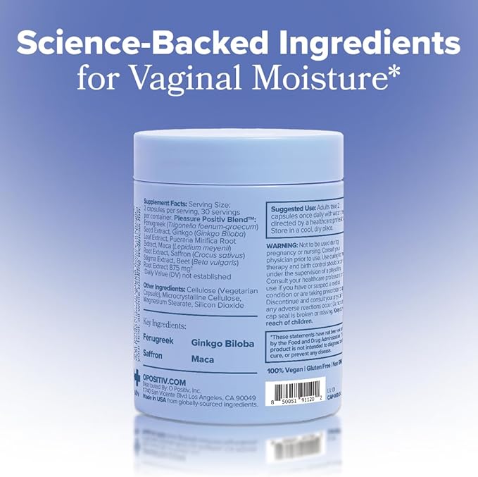 O Positiv MENO Vaginal Moisture Support Capsules – OBGYN-Formulated to Support Healthy Vaginal Moisture, Mood & Relaxation – Hormone-Free with Maca & Fenugreek Seed – 30 Servings (Pack of 2)
