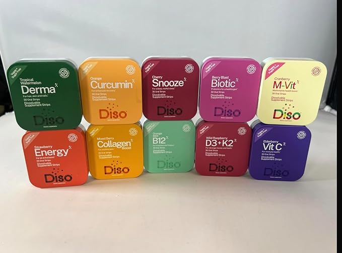 DISO - Vitamin B12 - Fast-Dissolving Oral Strips, for Tiredness and Fatigue, Orange Mint Flavor, Vegan, Sugar Free, Maximum Absorption, Gluten Free, Individually Wrapped, 30 Dissolvable Strips