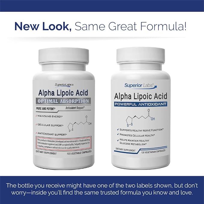 Superior Labs Alpha Lipoic Acid 600 mg Capsules, Pure Non-GMO ALA, High Absorption, Nerve Support, Healthy Circulation and Nerve Response, Healthy Aging Antioxidant, 120 Veg Caps, 4-Month Supply
