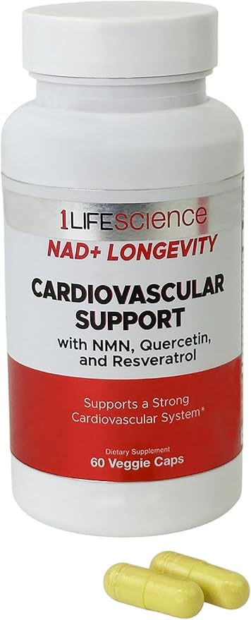 1LifeScience Cardiovascular Support Supplement – NMN, Resveratrol, Quercetin, Fisetin & Apigenin – NAD+ Support Formula – cGMP Made in USA – 60 Veg Caps