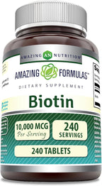 Amazing Formulas Biotin (Vitamin B7) Supplement | 10000 Mcg | 240 Tablets | Non-GMO | Gluten-Free | Made in USA