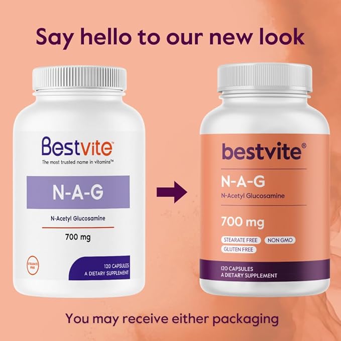 BESTVITE N-Acetyl Glucosamine (N-A-G) 700mg (120 Capsules) - No Stearates - Non GMO - Gluten Free