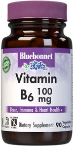 Bluebonnet Nutrition Vitamin B6 Vegetable Capsules, 100 mg, for Cardiovascular and Nervous System Health, 90 Count