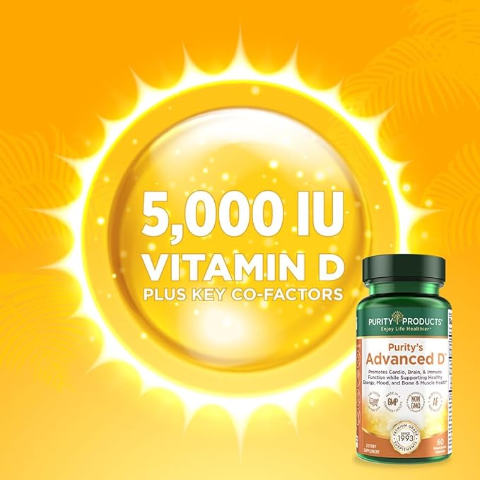 Purity Products Advanced D from Vitamin D3 Super Formula - Packed with Vitamin D, Vitamin K2, Zinc, Magnesium Citrate, Boron and Taurine - 60 Vegetarian Capsules