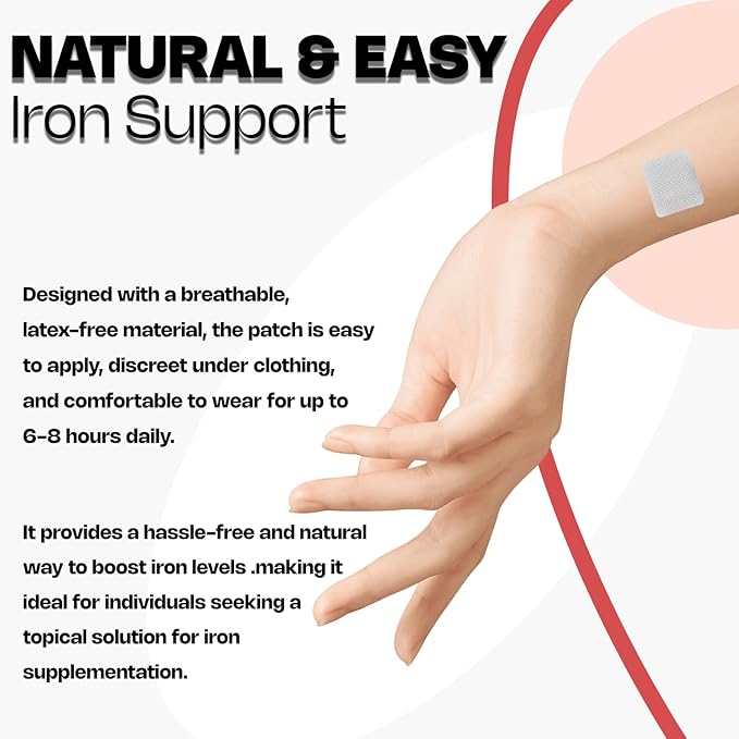 Iron Topical Patch – Easy to Use, 60 Days Supply – Sugar-Free, Latex-Free, Natural Alternative – Supports Daily Wellness & Vitality
