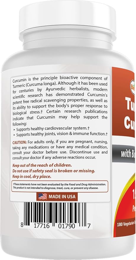 Best Naturals Turmeric Curcumin 1500mg/Serving with Bioperine - 180 Veggie Capsules (Pack of 2)