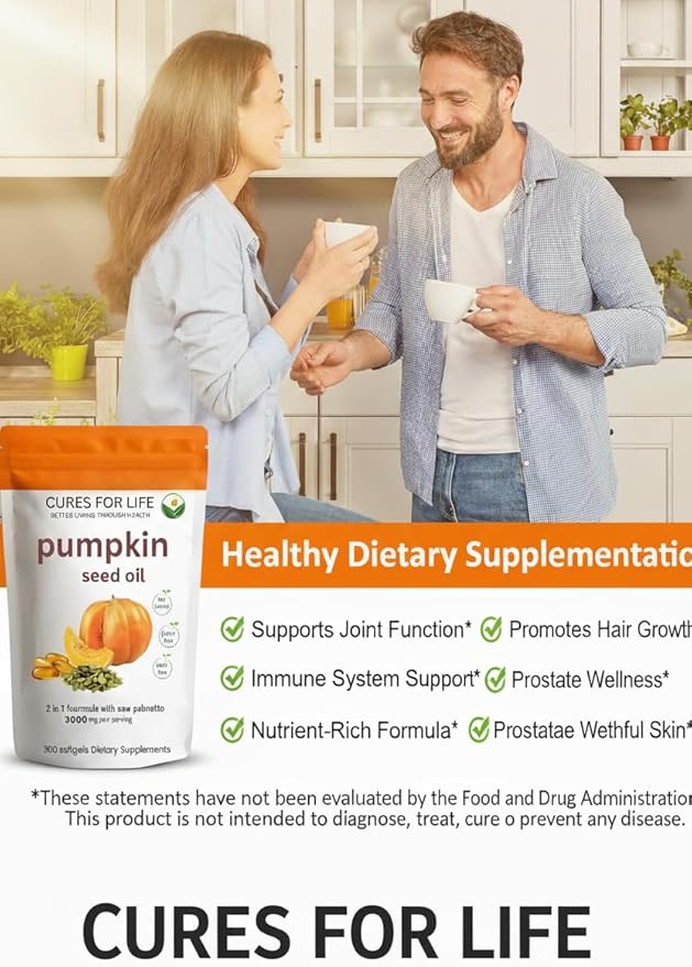 Pumpkin Seed Oil with Saw Palmetto – 3000mg Per Serving, 300 Softgels | Cold Pressed Virgin Oil | Supports Prostate, Bladder, Urinary & Hair Health | Non-GMO