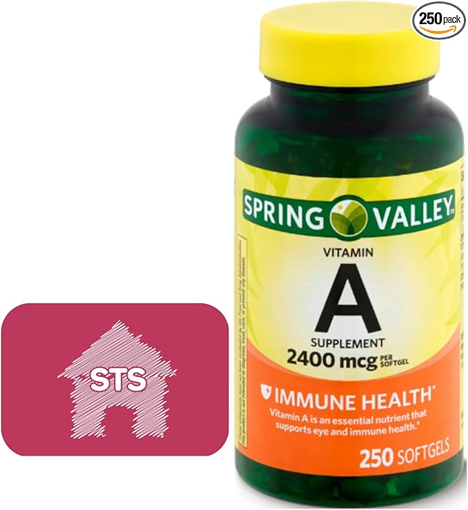 Spring Valley Vitamin A Supplement 2400 mcg, 250 Count + STS Sticker.