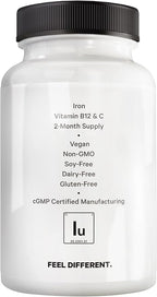 Amen Iron Ultra Supplement + Copper, Folate, Vitamin C and B12-2-Month Supply - Ferrous Sulfate Iron Vitamin - 65mg Per Serving - Folic Acid - Non-GMO Pills - 60 Capsules