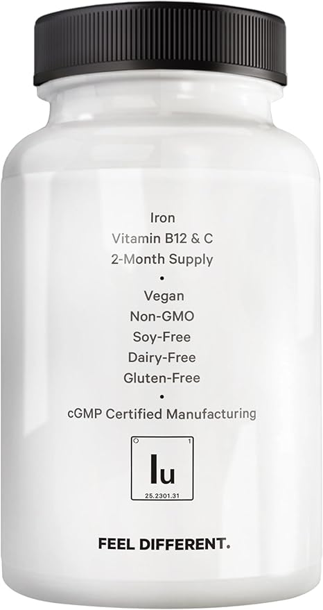 Amen Iron Ultra Supplement + Copper, Folate, Vitamin C and B12-2-Month Supply - Ferrous Sulfate Iron Vitamin - 65mg Per Serving - Folic Acid - Non-GMO Pills - 60 Capsules