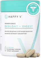 Happy V Debloat + Digest – Digestive Enzymes for Women to Support Bloating, Gas, Constipation, Gut Health, and Nutrient Absorption – Stomach Comfort & Digestion Support Supplement – 60 Vegan Capsules