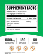 BulkSupplements.com Maca Root Capsules - Maca Supplement, Herbal Supplement, Superfood Supplement - Vegan & Gluten Free, 3 Veg Capsules per Serving, 180 Count (Pack of 1)
