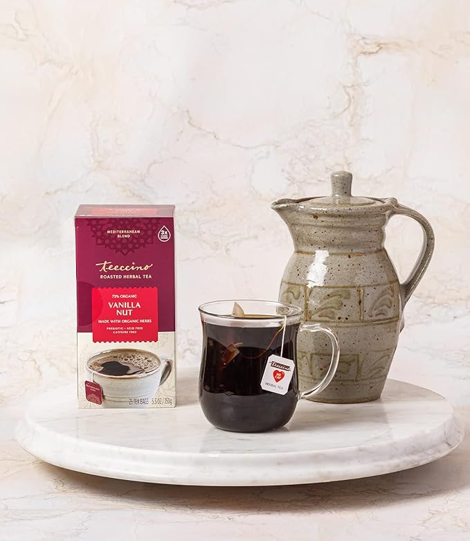 Teeccino Vanilla Nut Herbal Tea - Rich & Roasted Herbal Tea That’s Caffeine Free & Prebiotic for Natural Energy, 25 Tea Bags (Pack of 3)