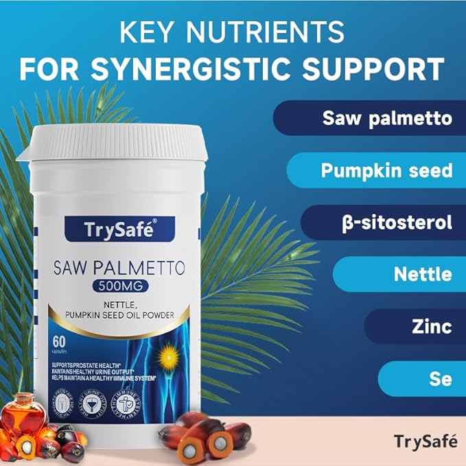7-in-1 500mg Saw Palmetto for Men Prostate Health Supplement with 200mg Nettle, 200mg Pumpkin Seed Oil - Support Male Urinary Tract and Prostate for Mens Health* & Healthy Immune Function*