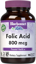 Bluebonnet Nutrition Folic Acid 800mcg, Healthy Neurological Development*, Soy-Free, Gluten-Free, Non-GMO, Kosher Certified, Dairy-Free, Vegan, 90 Vegetable Capsules