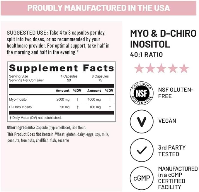 NatureWise Myo-Inositol & D-Chiro Inositol Supplement for Women - Fertility Supplements for Women - Ideal 40:1 Ratio - Myo Inositol 2000mg - Non-GMO, Vegan, USA Manufactured - [30-Day Supply]