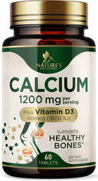 Calcium 1200 mg with Vitamin D3 Per Serving - Bone Health Supplement, Vitamin D & Calcium Supplements for Women & Men - Bone, Teeth & Immune Support, Nature's Calcium Pills, USA Bottled - 60 Tablets