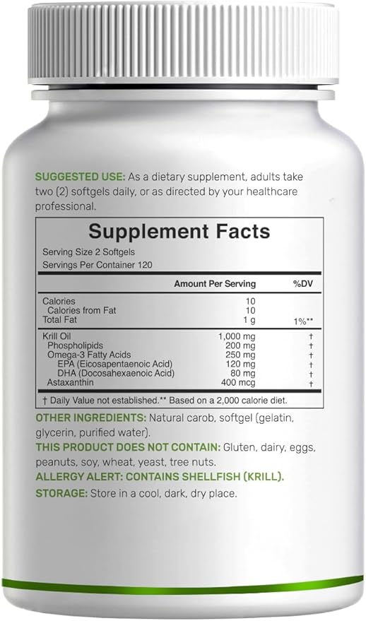 DEAL SUPPLEMENT Antarctic Krill Oil, 1,000mg Per Serving, 240 Softgels – Mercury Free, No Fishy Taste – Rich in Omega-3s, EPA, DHA, Astaxanthin, & Phospholipids – Non-GMO, No Gluten