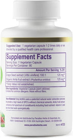 Paradise Herbs Grape Seed Extract, Active Whole Spectrum, Antioxidant, Vegan, Non GMO, Gluten Free, 90 Vegetarian Capsules