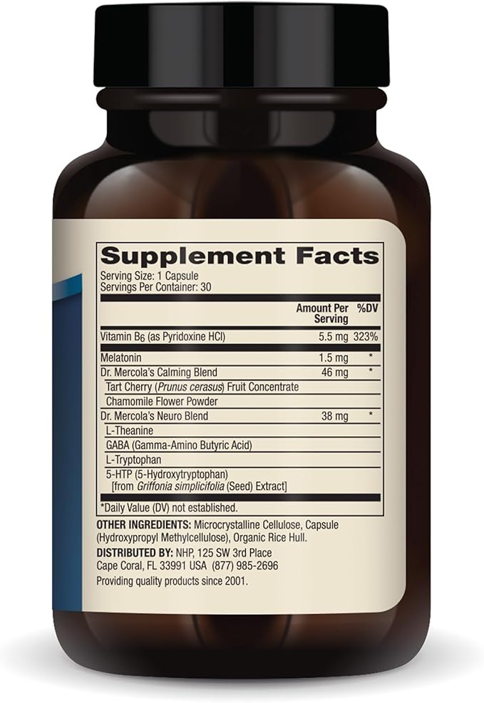 Dr. Mercola Sleep Support with Melatonin - Supports Restful Sleep & Relaxation - Melatonin with L-Theanine, 5-HTP, GABA - 30 Capsules - 1.5 mg