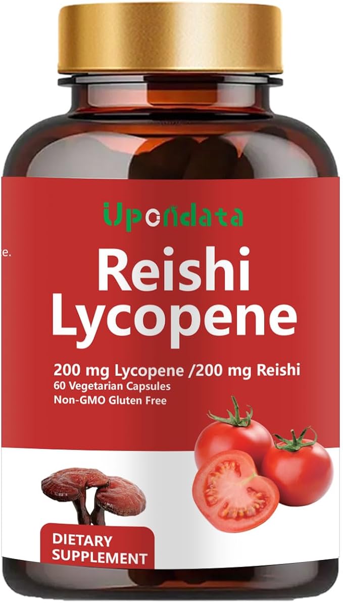 Lycopene Capsules, Natural Lycopene 200mg with Organic Reishi Mushroom 200mg Supplement for Prostate Health and Immune Support - Gluten-Free, Non-GMO, 60 Capsules (1 Pack)