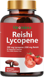 Lycopene Capsules, Natural Lycopene 200mg with Organic Reishi Mushroom 200mg Supplement for Prostate Health and Immune Support - Gluten-Free, Non-GMO, 60 Capsules (1 Pack)