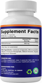 Vitamatic Hydrolyzed Keratin 500mg per Serving - 120 Vegetarian Capsules - Keratin Supplements for Healthy Hair Skin & Nails for Adults (Pack of 2)