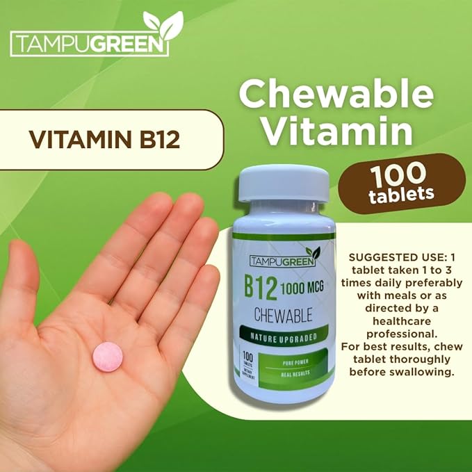 Vitamin B12 1000 mcg Energy, Nerve & Red Blood Cell Support Fast Dissolve Chewable Tablets Non-GMO Made in USA 100 Count