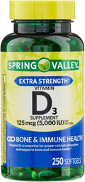 Extra Strength Vitamin D3 5000 IU 125 mcg – 250 Softgels, High Potency D3 Vitamin Supplement, Daily Vitamin D for Bone Strength, Immune Support (Pack of 1)