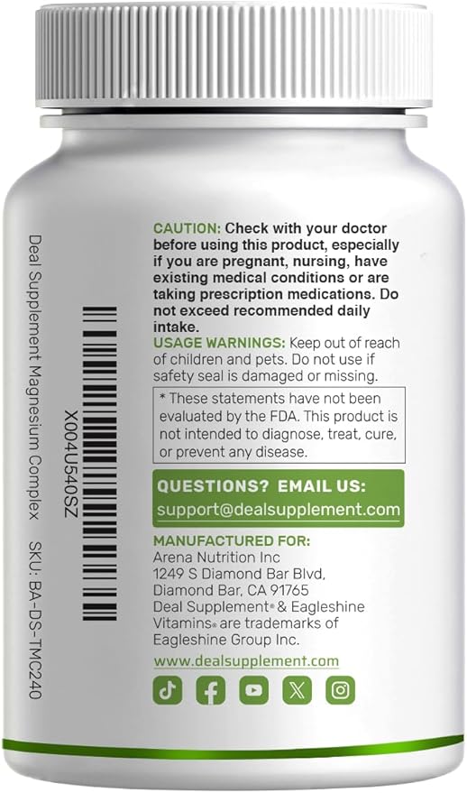 Magnesium Complex 1,000mg, 240 Capsules – Triple Magnesium Complex with Magnesium Glycinate, Citrate, Oxide – Mineral Supplements with Max Strength Elemental Forms + 100% Chelated & Purified
