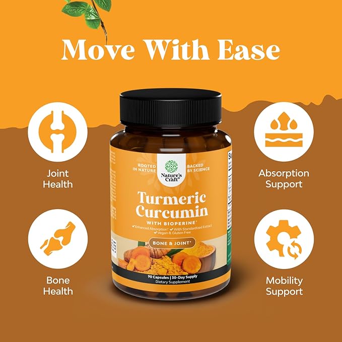 Turmeric Curcumin with Black Pepper Extract - Joint Health Turmeric Supplement with 95% Curcuminoids - Daily Joint Support Supplement with Turmeric and Bioperine for Enhanced Absorption - 90 Count