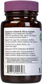 Bluebonnet Nutrition Vitamin B6 Vegetable Capsules, 100 mg, for Cardiovascular and Nervous System Health, 90 Count