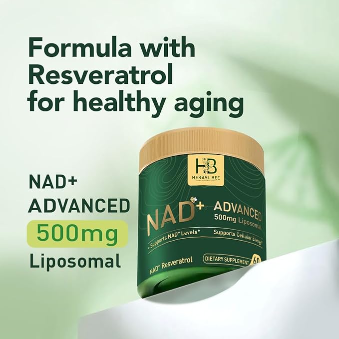 Liposomal NAD+ Supplement 500 Mg with NAD Trans-resveratrol 50 Mg – Cellular Energy & Mitochondrial Support – Healthy Aging & Antioxidant Support – 60 Capsules (30 Servings)