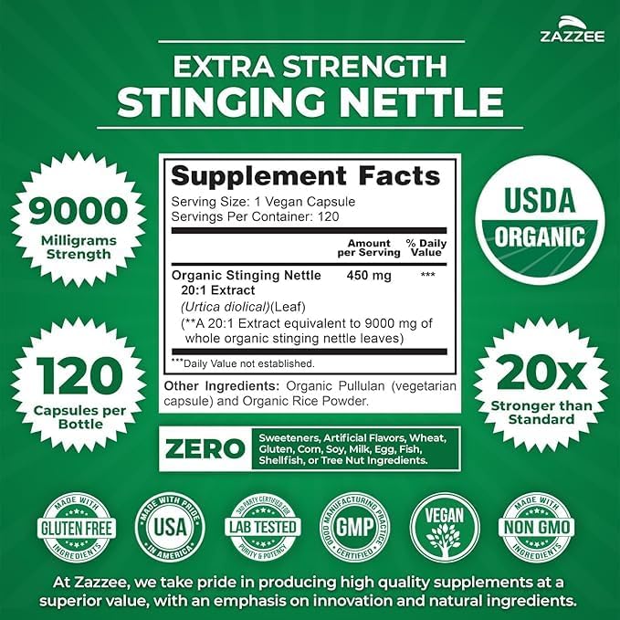 Zazzee Herbal Uric Acid Cleanse Bundle | USDA Organic 20:1 Stinging Nettle Extract Capsules Plus Organic Super Concentrated 10:1 Tart Cherry Extract Capsules | Non-GMO Vegan & ISO Lab Tested