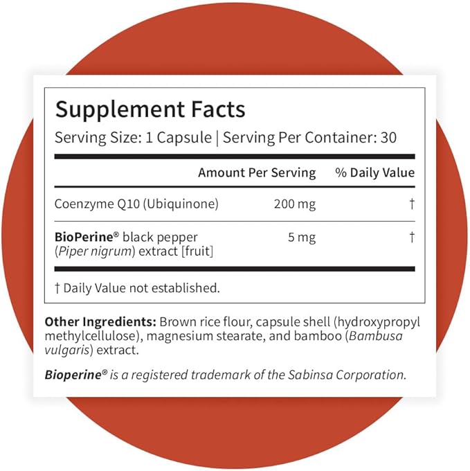 Pattern Wellness CoQ10 – 200mg Ubiquinone with BioPerine® Black Pepper Extract – Cellular Energy & Vitality Support – Non-GMO – 60 Vegan Capsules*