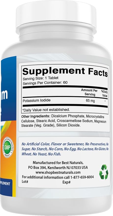 Best Naturals Potassium Iodide 65 mg - Dietary Supplement, 60 Tablets (60 Count (Pack of 1)) (6)