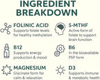 Folinic Acid Drops Kids 800 mcg + L-Methylfolate + B12 +P5P B6 Gentle Methylation Great Taste, Magnesium Glycinate, Vitamin D3 & C Folate Support for Brain,Focus, Mood & Cellular Health 5-MTHF Drops