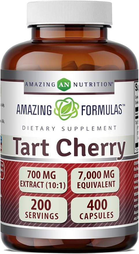 Amazing Formulas Tart Cherry 700 Mg | Standardized 10:1 Extract | 400 Capsules | (7000mg Equivalent) Non-GMO | Gluten-Free | Made in USA
