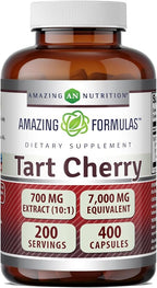 Amazing Formulas Tart Cherry 700 Mg | Standardized 10:1 Extract | 400 Capsules | (7000mg Equivalent) Non-GMO | Gluten-Free | Made in USA