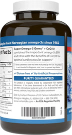 Carlson - Super Omega-3 Gems + CoQ10, 1200 mg Omega-3s 200 mg CoQ10, Circulation Function, Energy Production & Circulatory Support, 120 Softgels