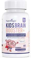 NutriMagic Kids Brain Booster+ Affron® Saffron Extract, 2IN1 Cognitive Support & Multivitamin D3, B6, B12, Zinc Gummies Supplement, Supports Focus, Attention, Memory, Mood Balance - 60 Peach Gummies