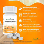 Chewable Carbonyl Iron 65mg with 270mg Vitamin C – Bariatric Friendly Tablet (Non-Gummy), Sugar-Free Orange Flavor - Iron Supplement – 60 Tablets (60 Day Supply)