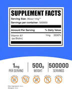 BulkSupplements.com Pure Biotin Powder - as Vitamin B7, Biotin Vitamins for Hair, Skin and Nails - Gluten Free, 1mg per Serving, 500g (1.1 lbs) (Pack of 1)