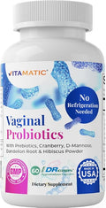 Vitamatic Vaginal Probiotics for Women – 20 Billion CFU, pH Balance & Odor Control, 60 DR Capsules with Prebiotics, Cranberry, D-Mannose, Hibiscus & Dandelion – Feminine Health & Daily Support*