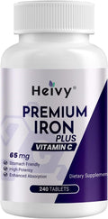 Heivy Ferrous Sulfate 325mg, Iron 65mg, Iron with Vitamin C – High Potency Iron Supplement for Women & Men – Premium Pure Ingredients, Gentle on Stomach, 240 Tablets, Made in USA