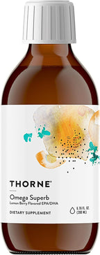 THORNE - Omega Superb - Fish Oil Liquid Supplement with EPA & DHA - Supports Brain, Skin, Joint & Heart Health* - Lemon Berry - Third-Party Certified - Gluten, Dairy & Soy-Free - 40 Servings