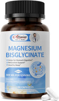 Magnesium Glycinate Capsules, Magnesium Bisglycinate 800mg Chelated, Maximum Absorption, Gentle on Stomach, Small Easy to Swallow, Supports Restful Sleep, Muscle, Bone Health 180 Counts